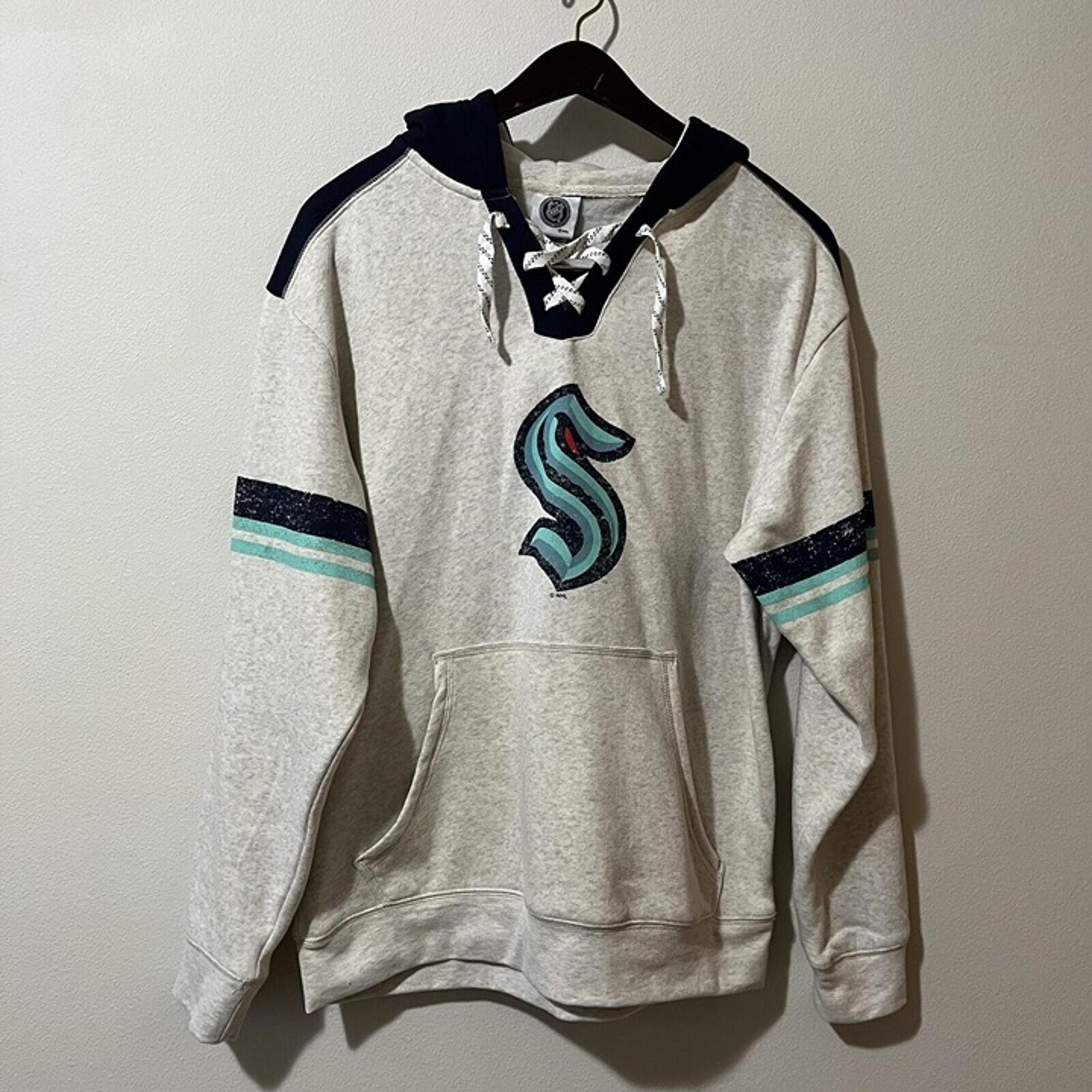 NWT NHL seattle kraken men's XXL pullover fleece hoodie with laces/lacer