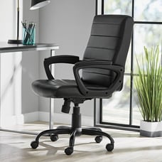 Bonded Leather Mid-Back Manager's Office Chair, Black-bgh957