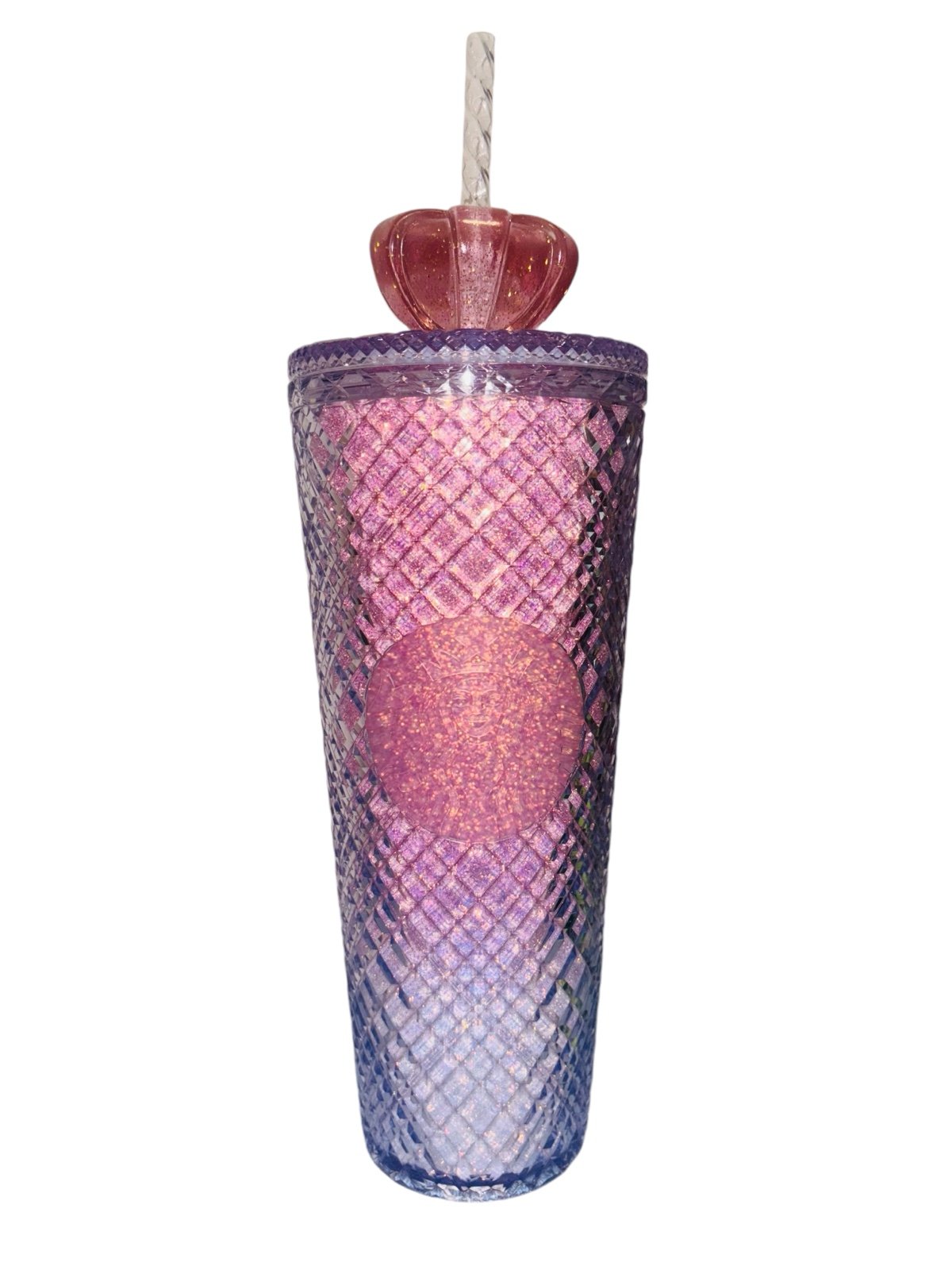 Starbucks China 2022 V-Day Glitter Pink Jeweled 24oz Tumbler w/crown topper~NWT