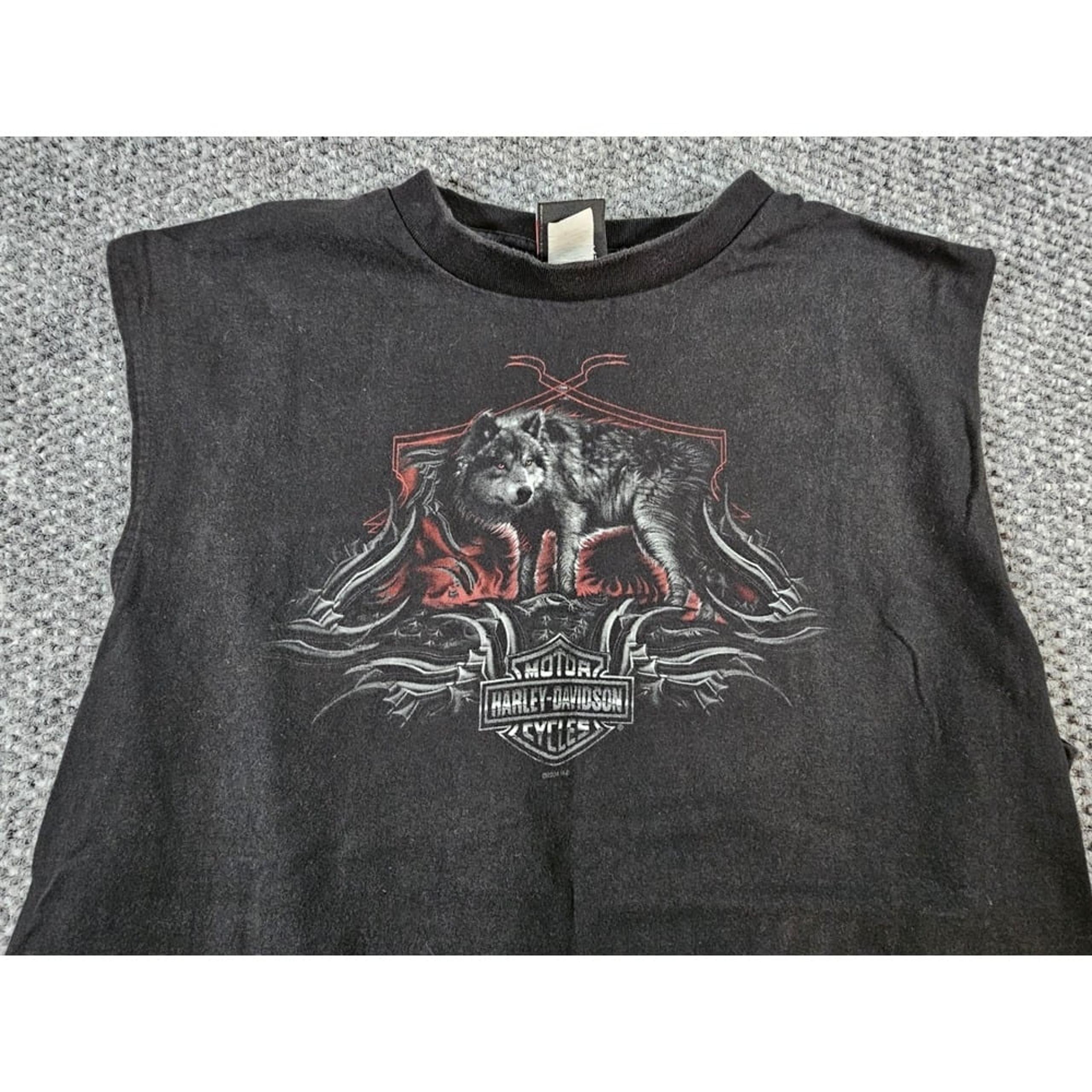 Vtg Harley Davison Wolf Muscle Tank Top Mens XL Black Gettysburg Pa USA Made