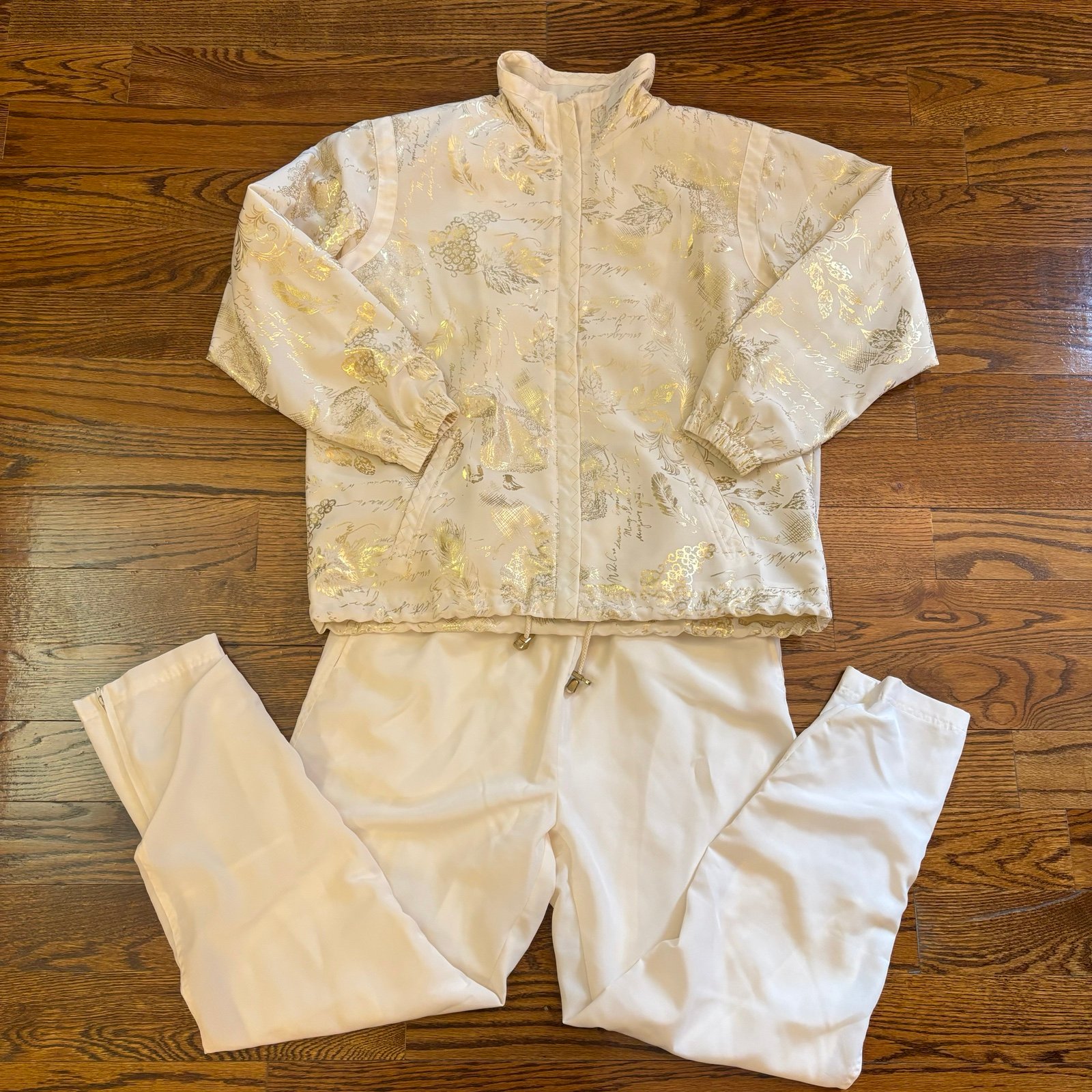 Cream and gold vintage 90s tracksuit with a touch of glamour