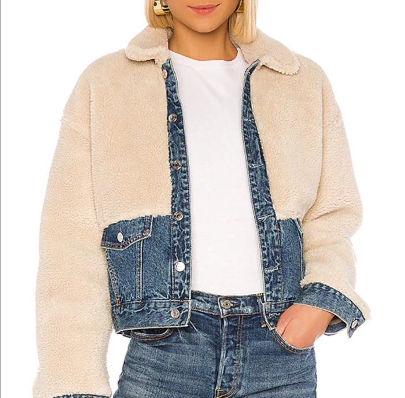 GRLFRND Miya Faux Sherpa Denim Jacket