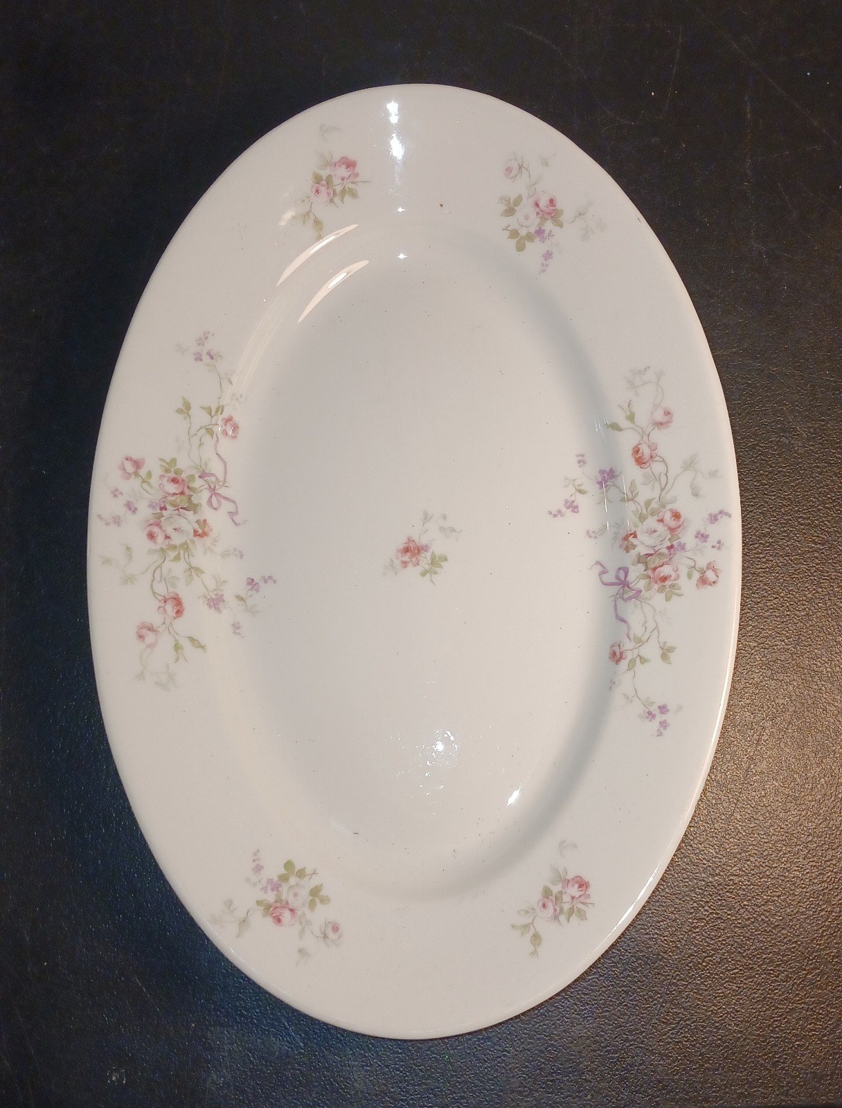 Antique Limoges France Oval Serving Platter Old Abbey Pink Roses & Bows
