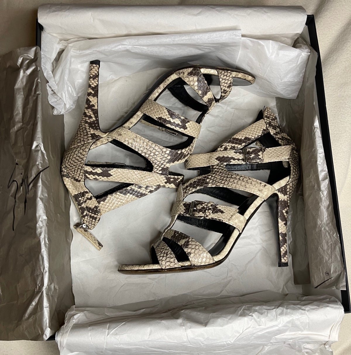 GIUSEPPE ZANOTTI Snakeskin Print Cage Heels size 37