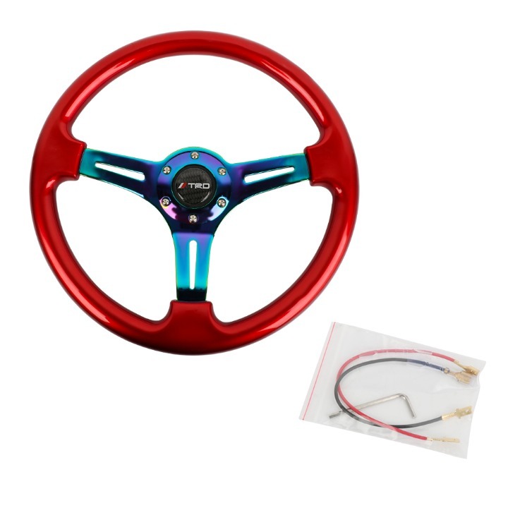 NEW 350mm 14 Universal JDM TRD ABS Racing Steering Wheel Red With Neo Spoke