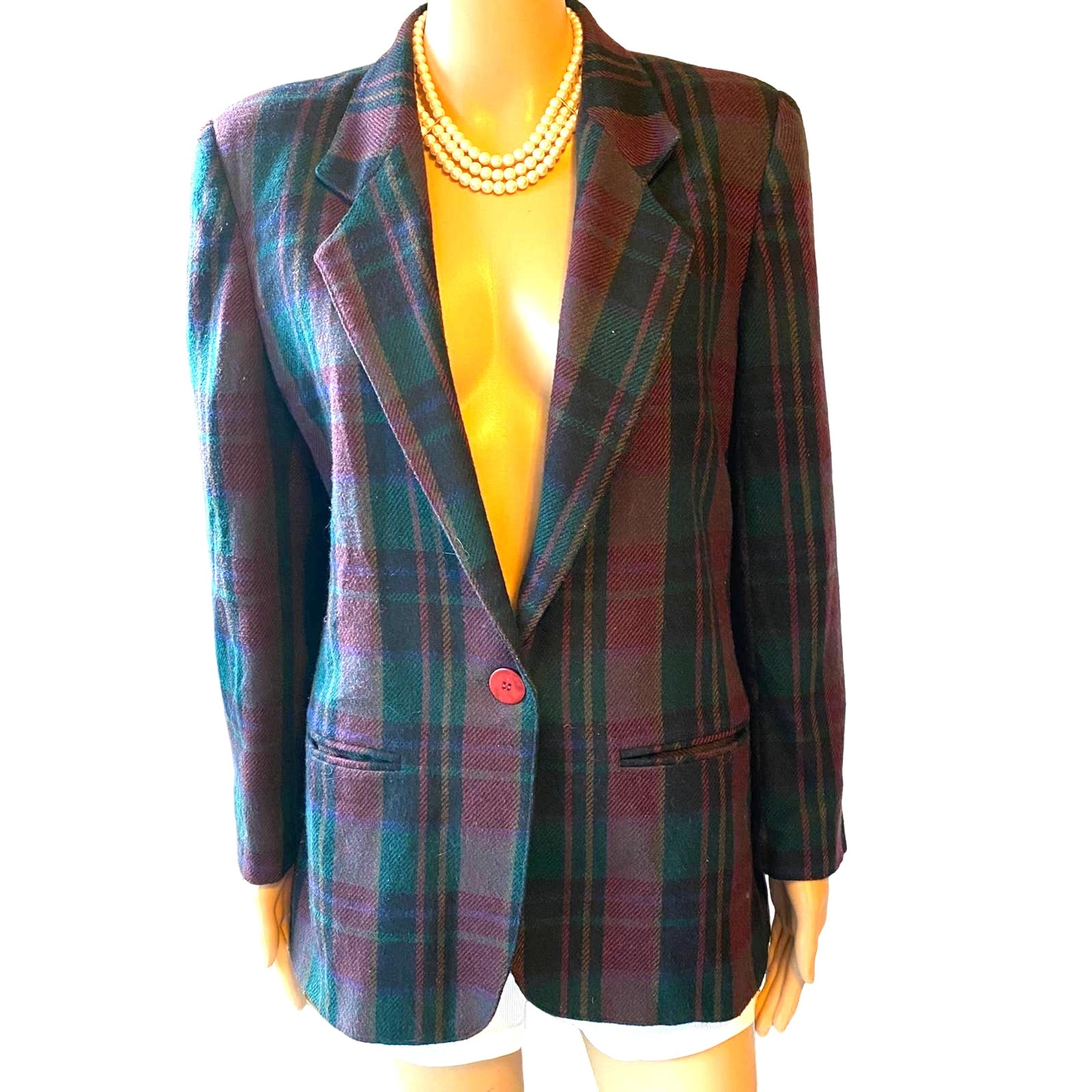 Fundamental Things Wool Plaid 1Button  Suit Blazer Jacket Lady 6P Pockets Office