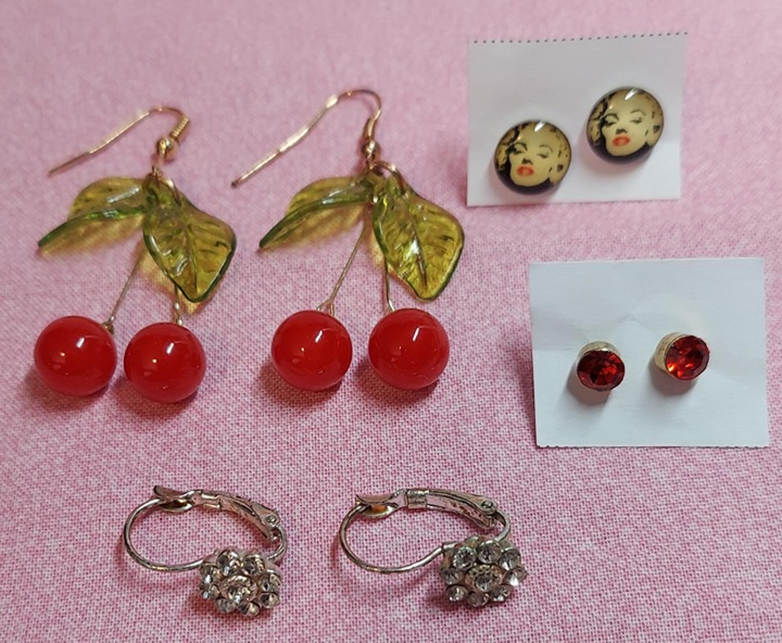 Fashion/Costume Earring Collection #5 "Marilyn/Cherry" Earrings-- SOLD AS A SET