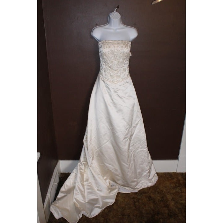 Woman's A Line Beaded Satin Wedding Gown