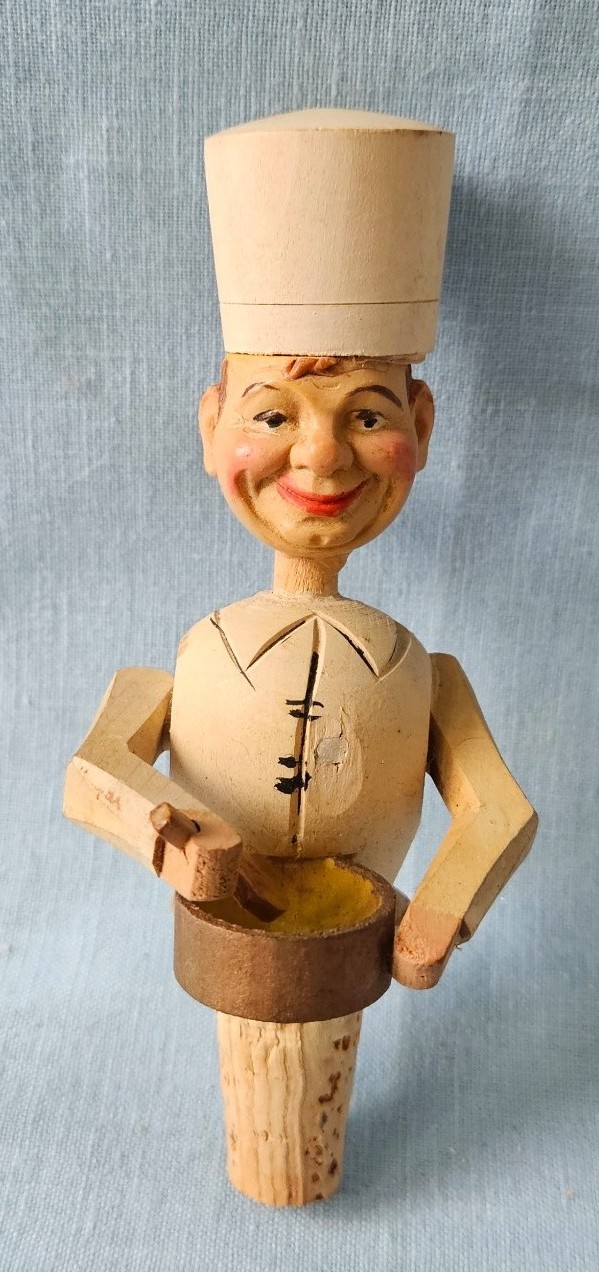 Vintage .. Hand Carved Mechanical ANRI Bottle Stopper