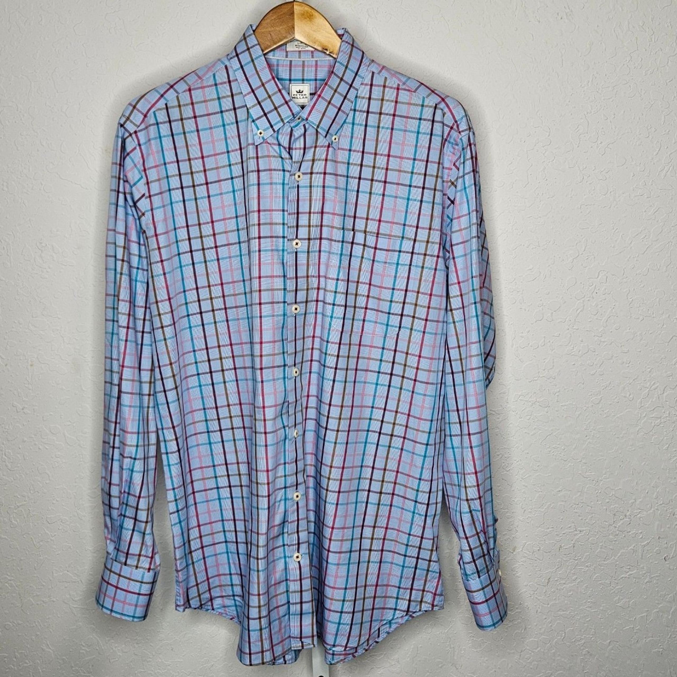 Peter Millar Men's Button Down Shirt Plaid Long Sleeve 100% Cotton Casual Large