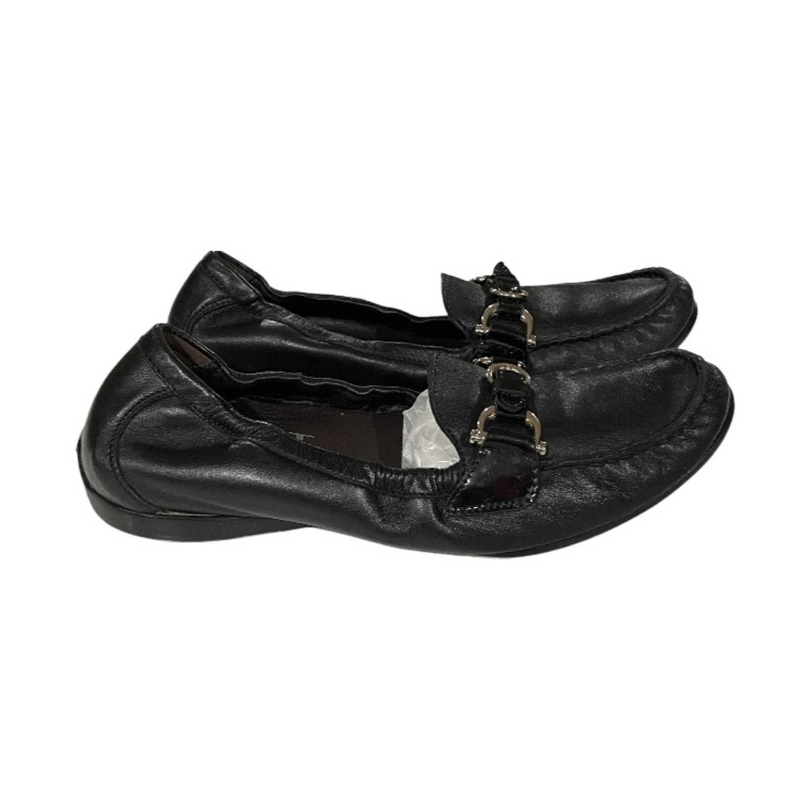 AGL Black Leather Slip On Ballet Flats Size 39