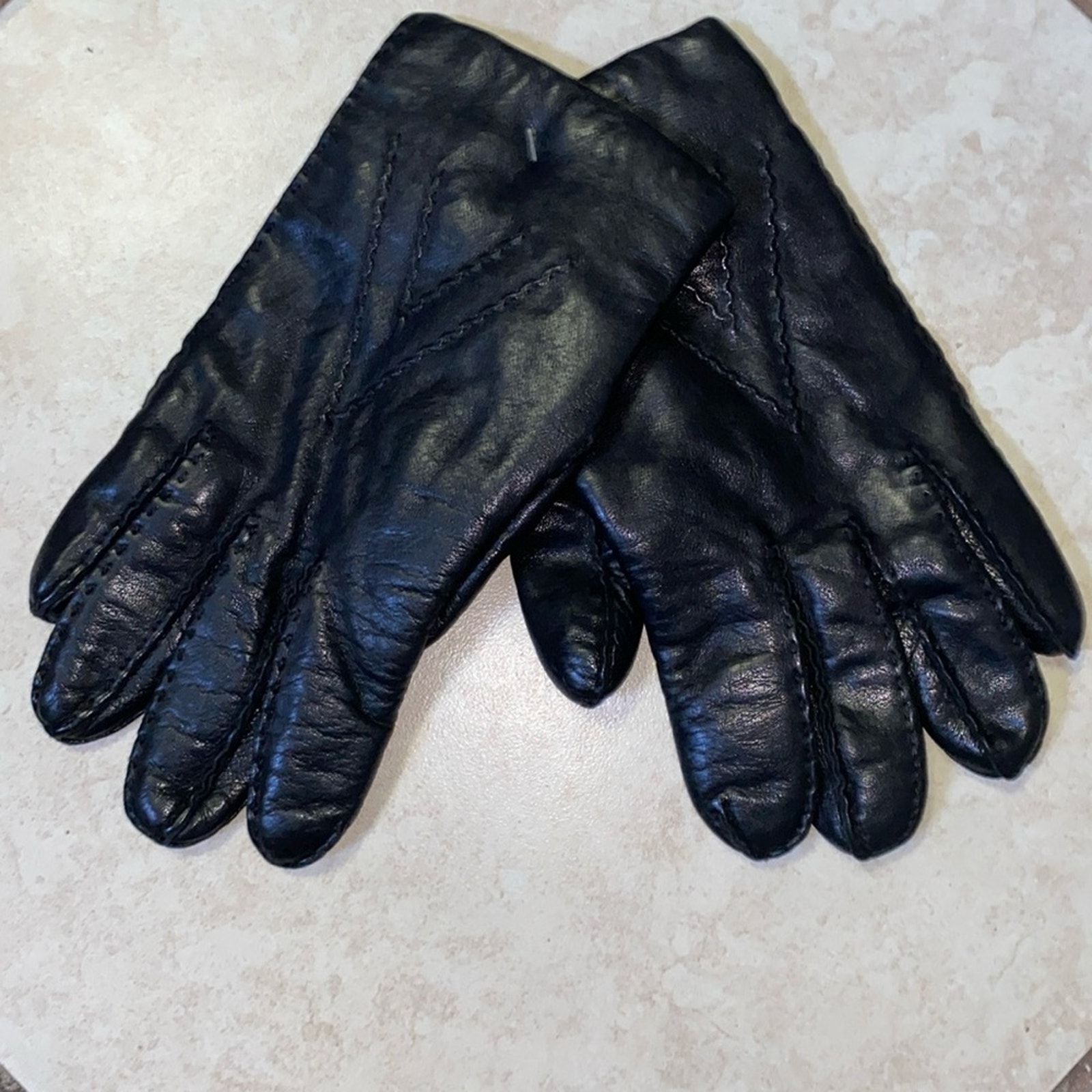 Bloomingdale’s Men 100% Cashmere Leather Black Gloves Size S