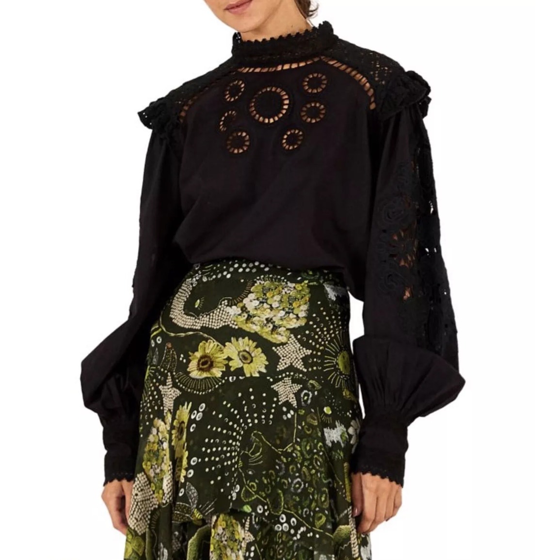 Anthropologie Farm Rio Lace Blouse Black Size XL