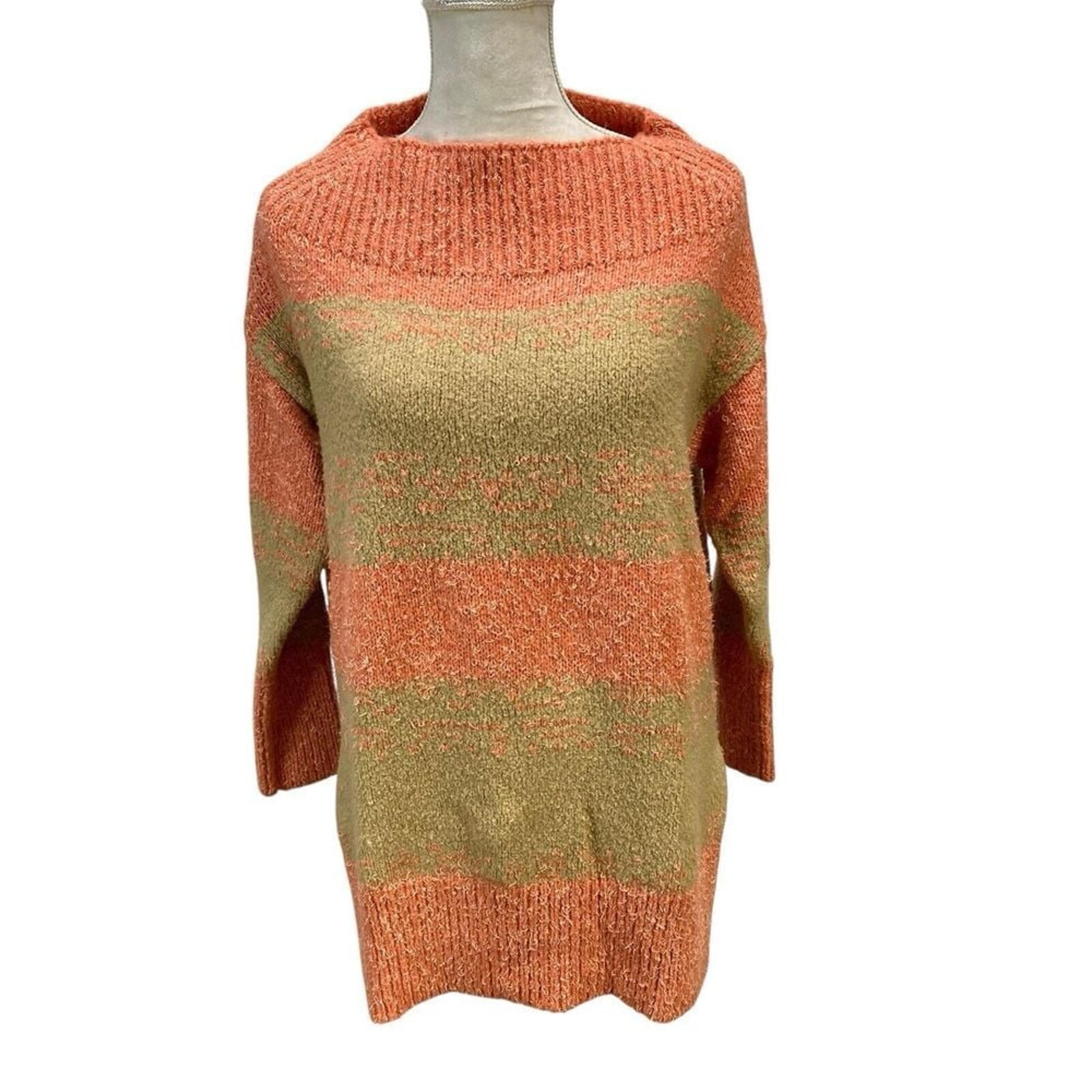 Anthropologie Pilcro Orange Brown Striped Oversize Tunic Sweater Sz M Slouchy