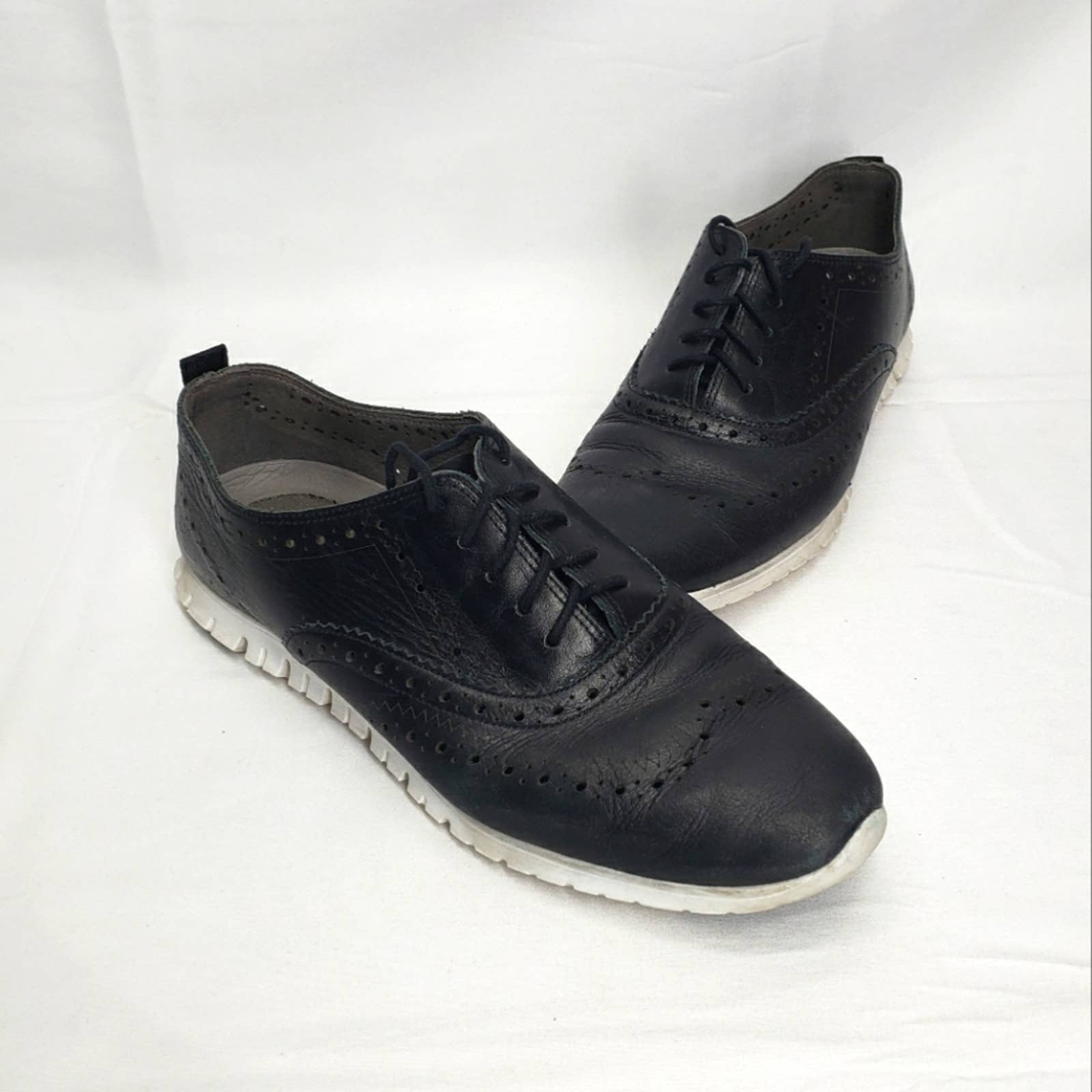 cole haan zerogrand wingtip oxford leather black lace up sneaker womens 8