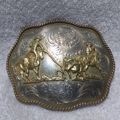 Montana Silversmiths Large Team sales Roping German Silver Buckle Great Vintage Shape