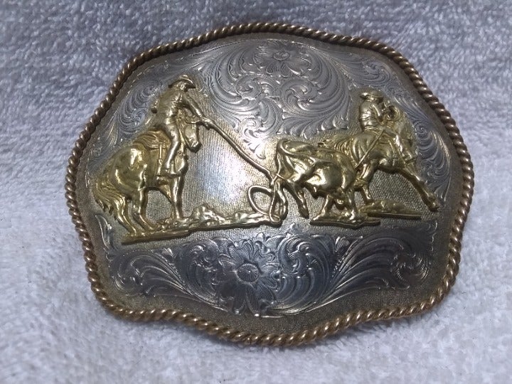 Montana Silversmiths Large Team sales Roping German Silver Buckle Great Vintage Shape