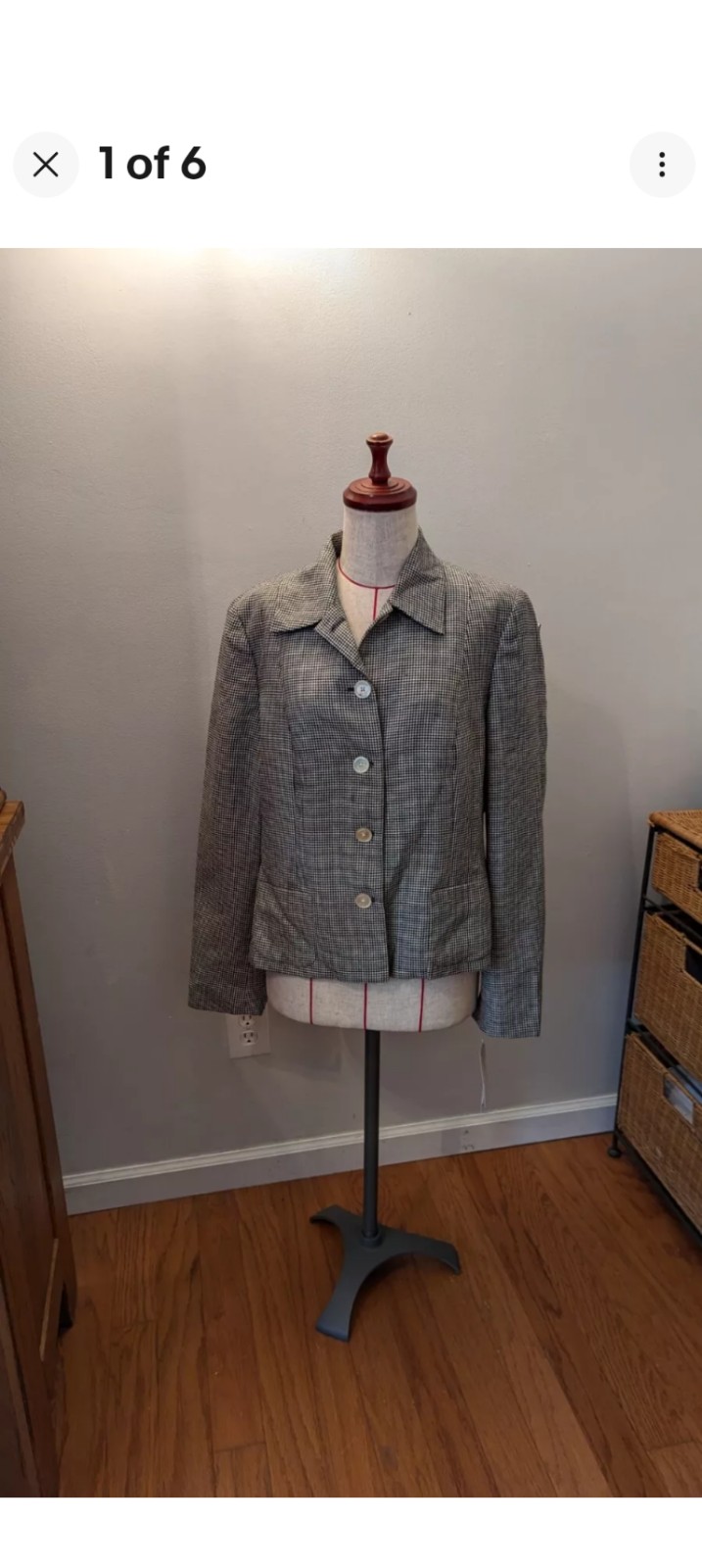 NWT LAUREN Ralph Lauren Black & White Blazer Size 14 Linen Blend Houndstooth