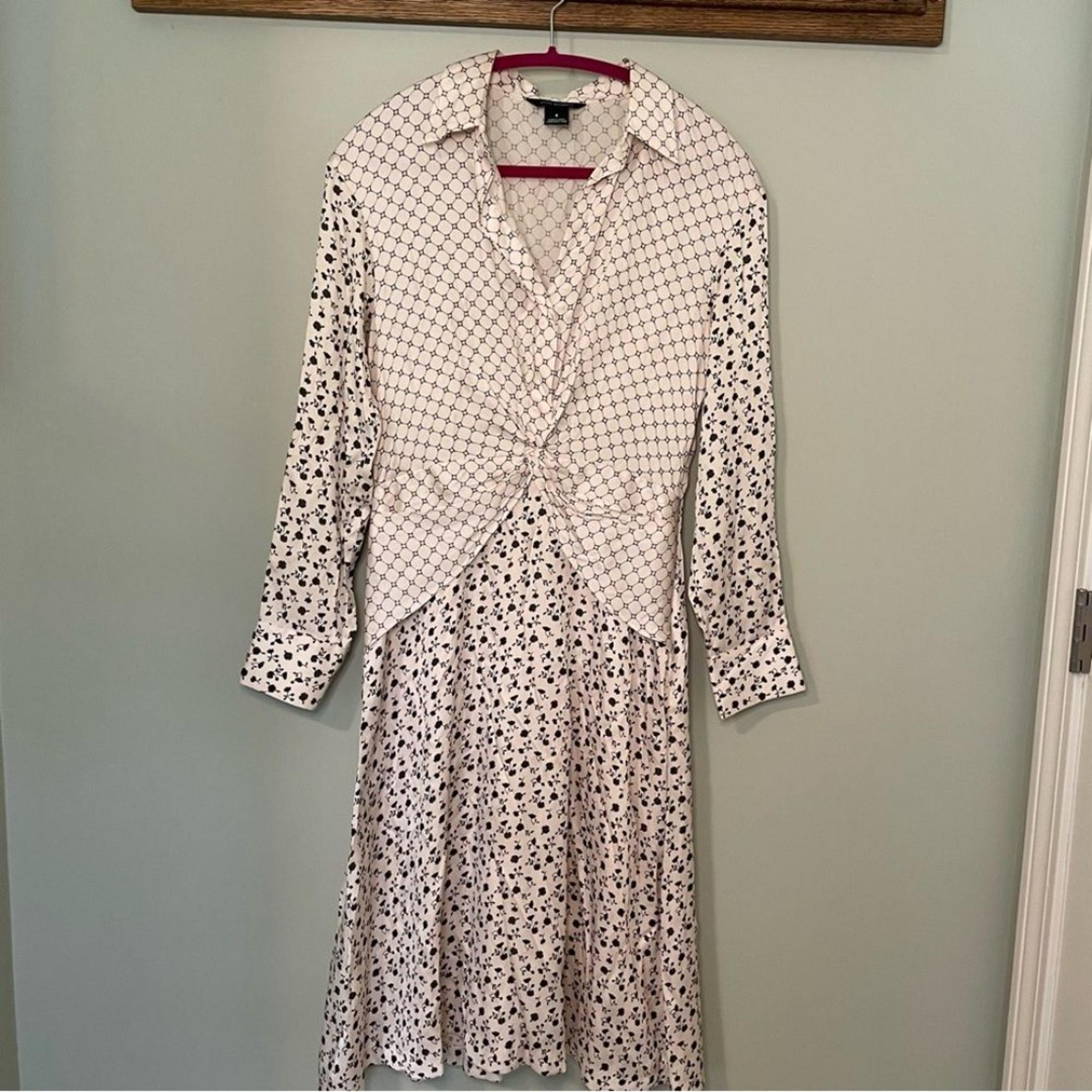 EUC Club Monaco Cydar Printed Midi Shirt Dress | Size 4 | Collared Button Front