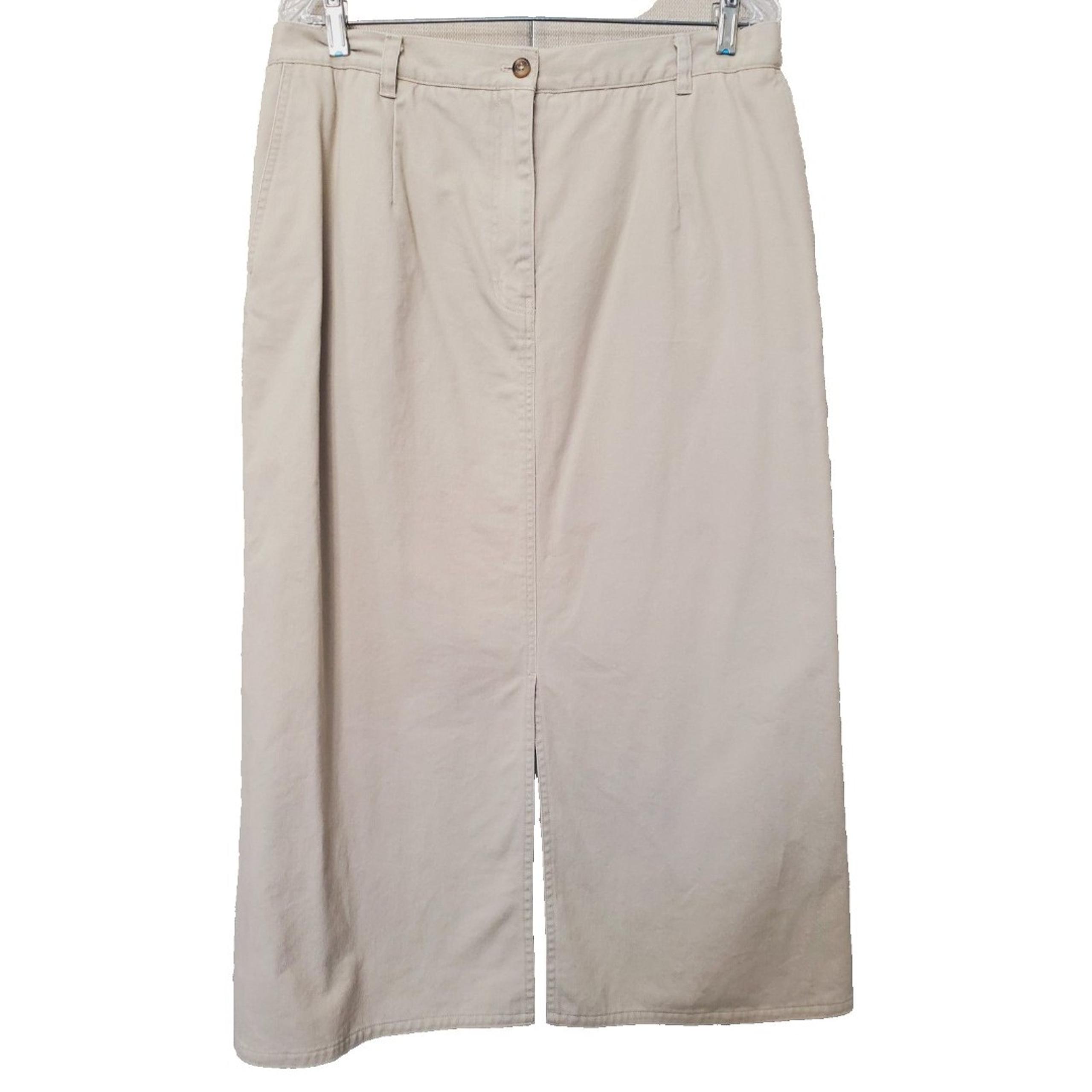 Eddie Bauer Tan Canvas Front-Zip Front-Slit Maxi Skirt Vintage Size 16W Preppy