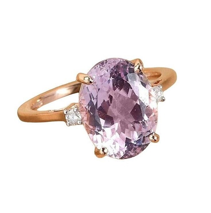 4.40Ct Natural Oval Kunzite & Diamond Solitaire Ring 14k Rose Gold
