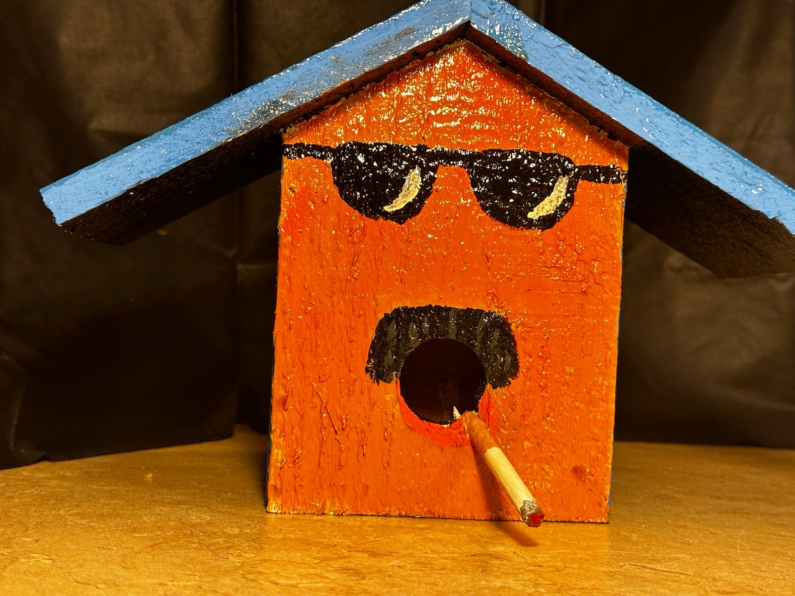 Handmade & handpainted “smoking man” birdhouse