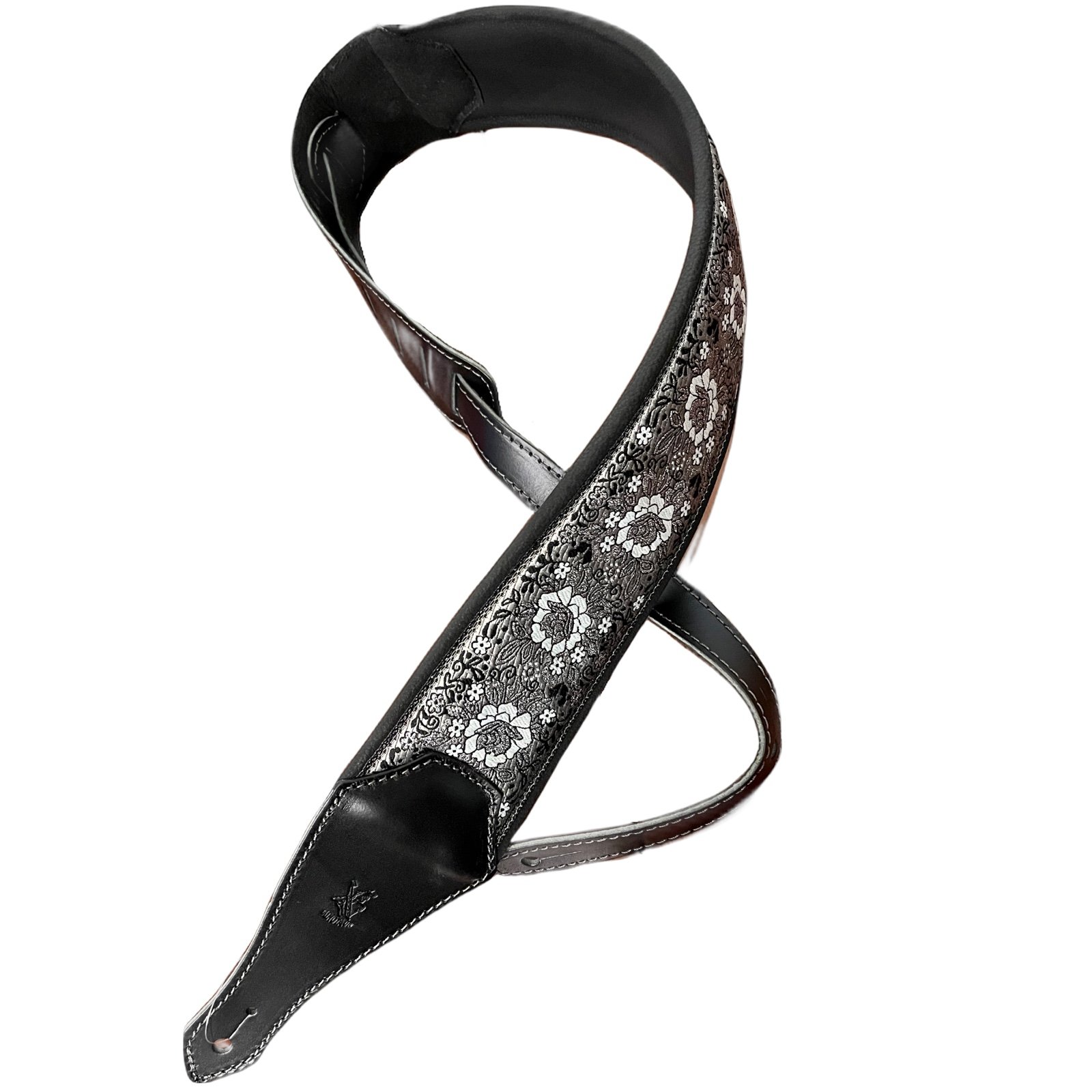 Silver Rose Wide padded guitar and bass leather strap.