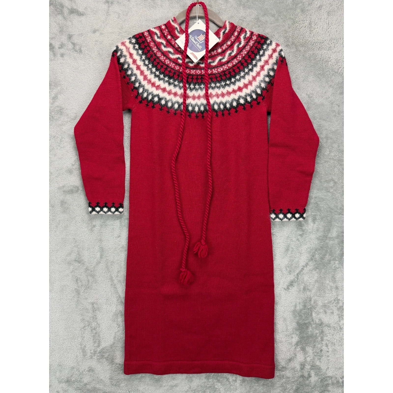 VTG Dannit Textil Women's Fair Isle Dress Size XS Red Wool **READ**