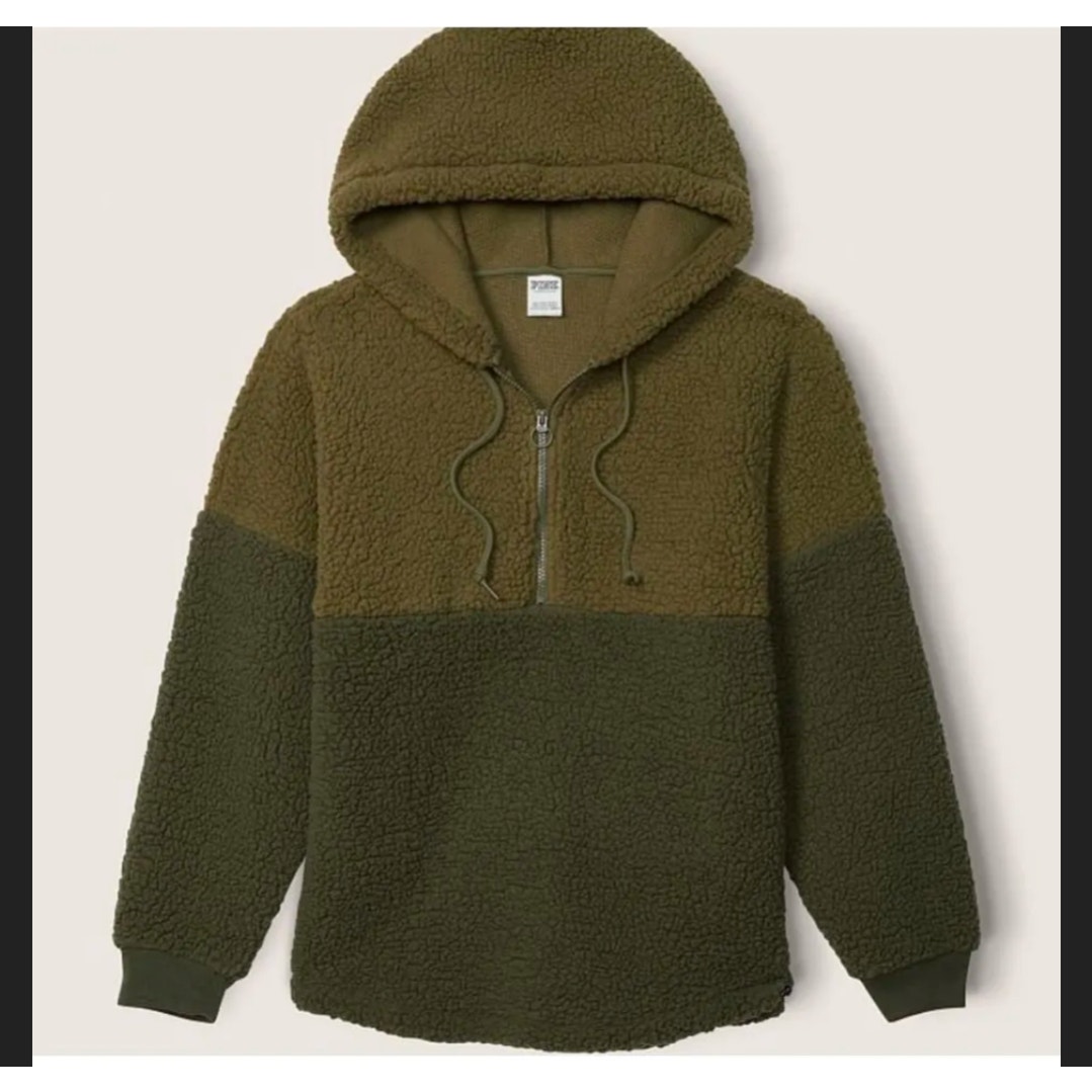 Victoria's Secret PINK Green Sherpa Pullover Hoodie NWT