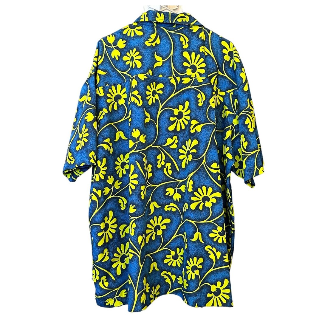 OP, Ocean Pacific Blue / Neon Green Floral Hawaiian S/S Shirt Size 4X , #1171