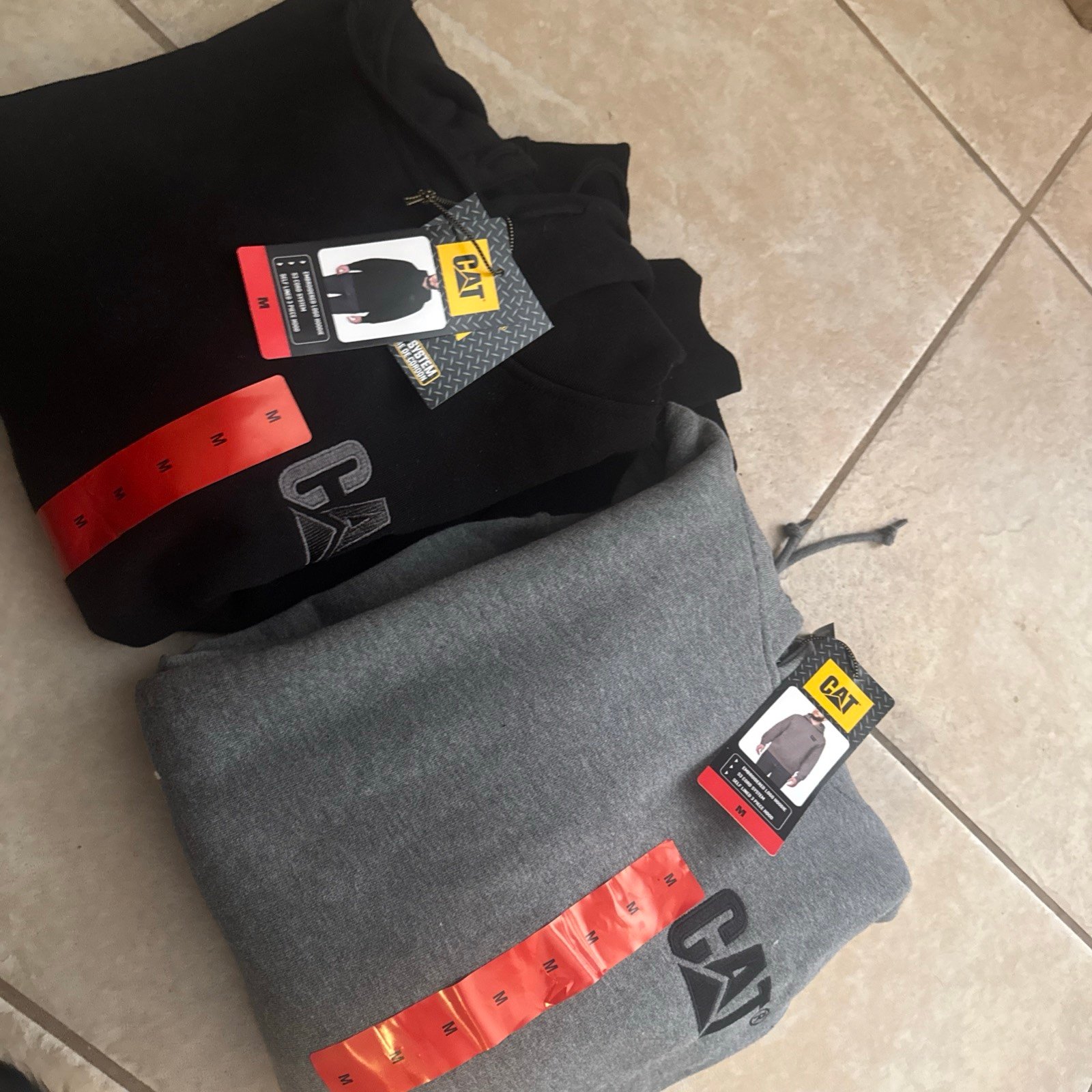 Caterpillar Trademark CAT Logo Hoodie Gray Black Pullover M Medium New Workwear