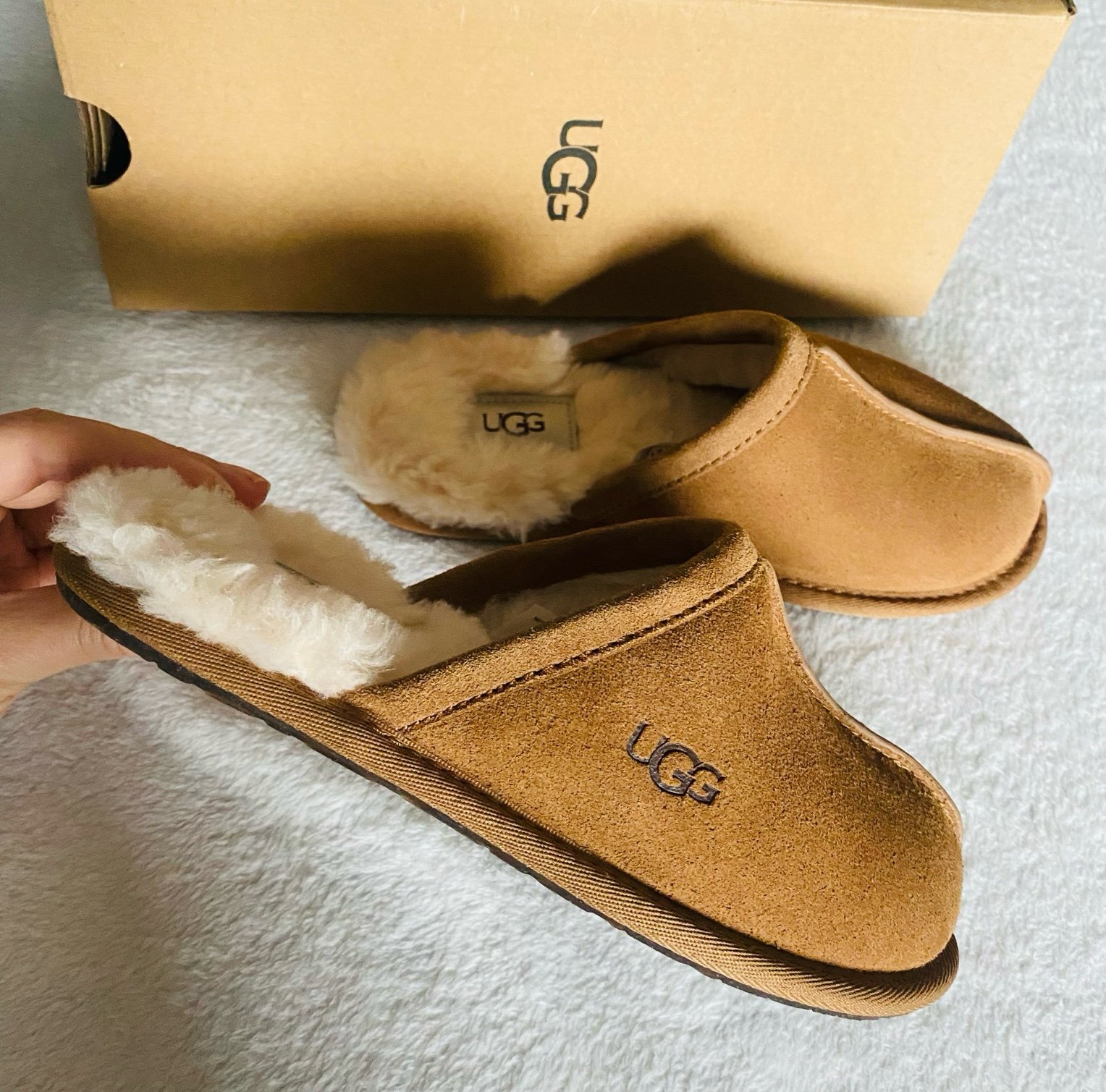 Women's Tan Ugg Pearle Plush Scuff Slippers