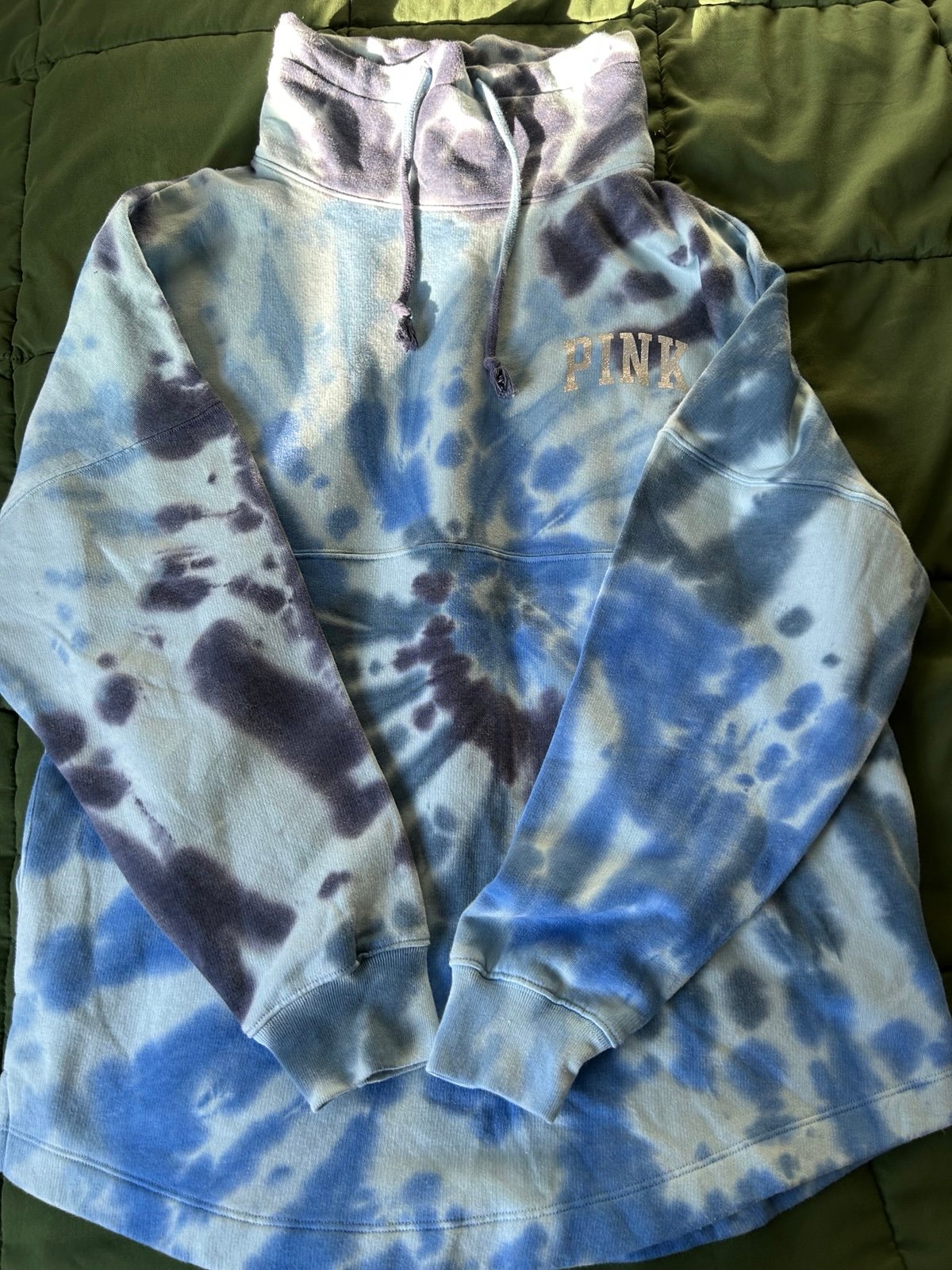 Victoria's Secret Pink Oversize Varsity Cowl Neck Sweatshirt Glitter Tie Dye