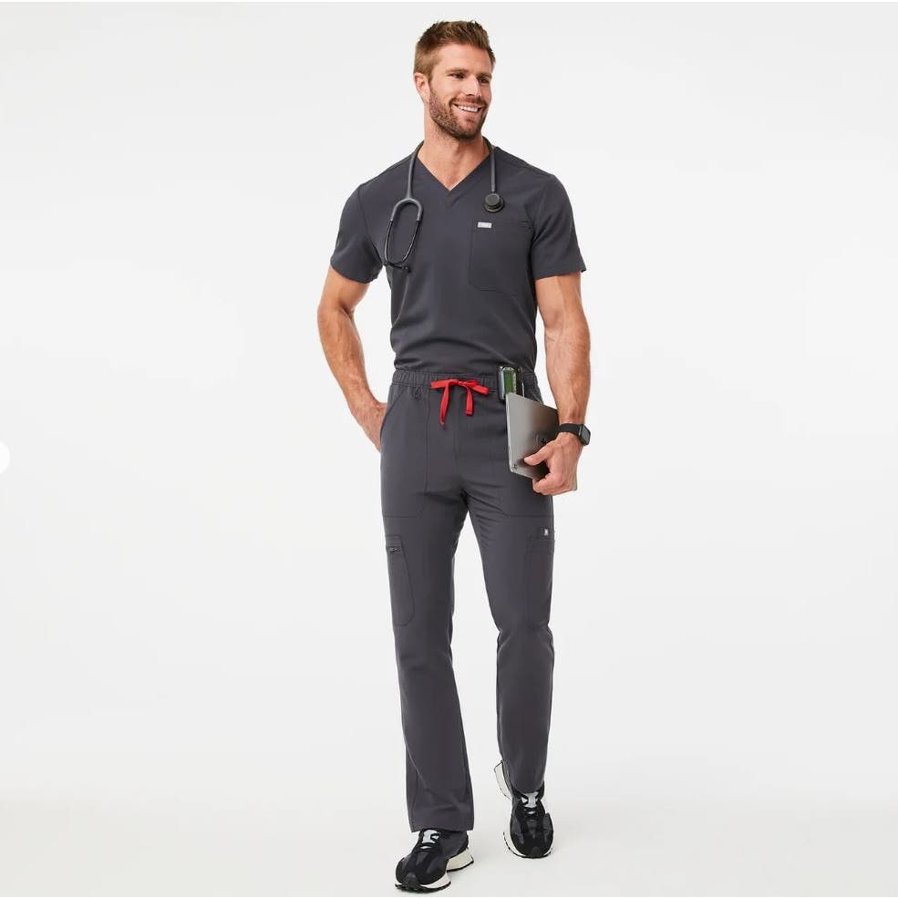 FIGS Mens Charcoal Scrub Set Catarina top (M) Cairo Cargo Pants (MS) Uniform