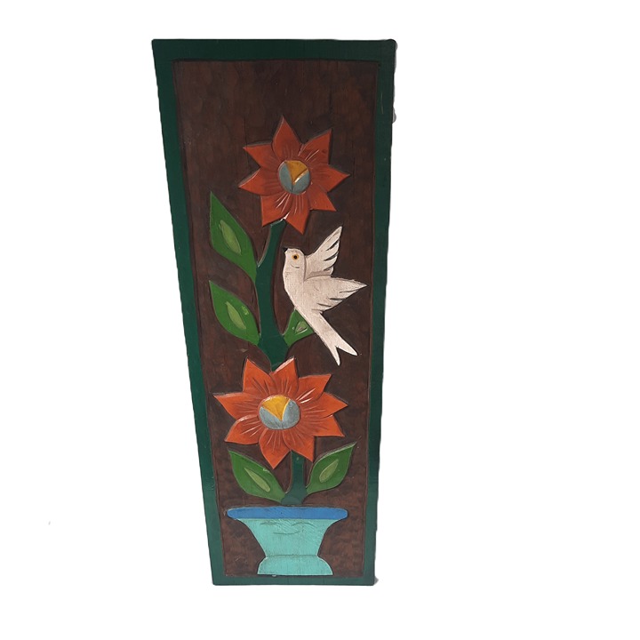 8x24 Folk Art Dove and Flower Carved Wood Wall Art Rustic