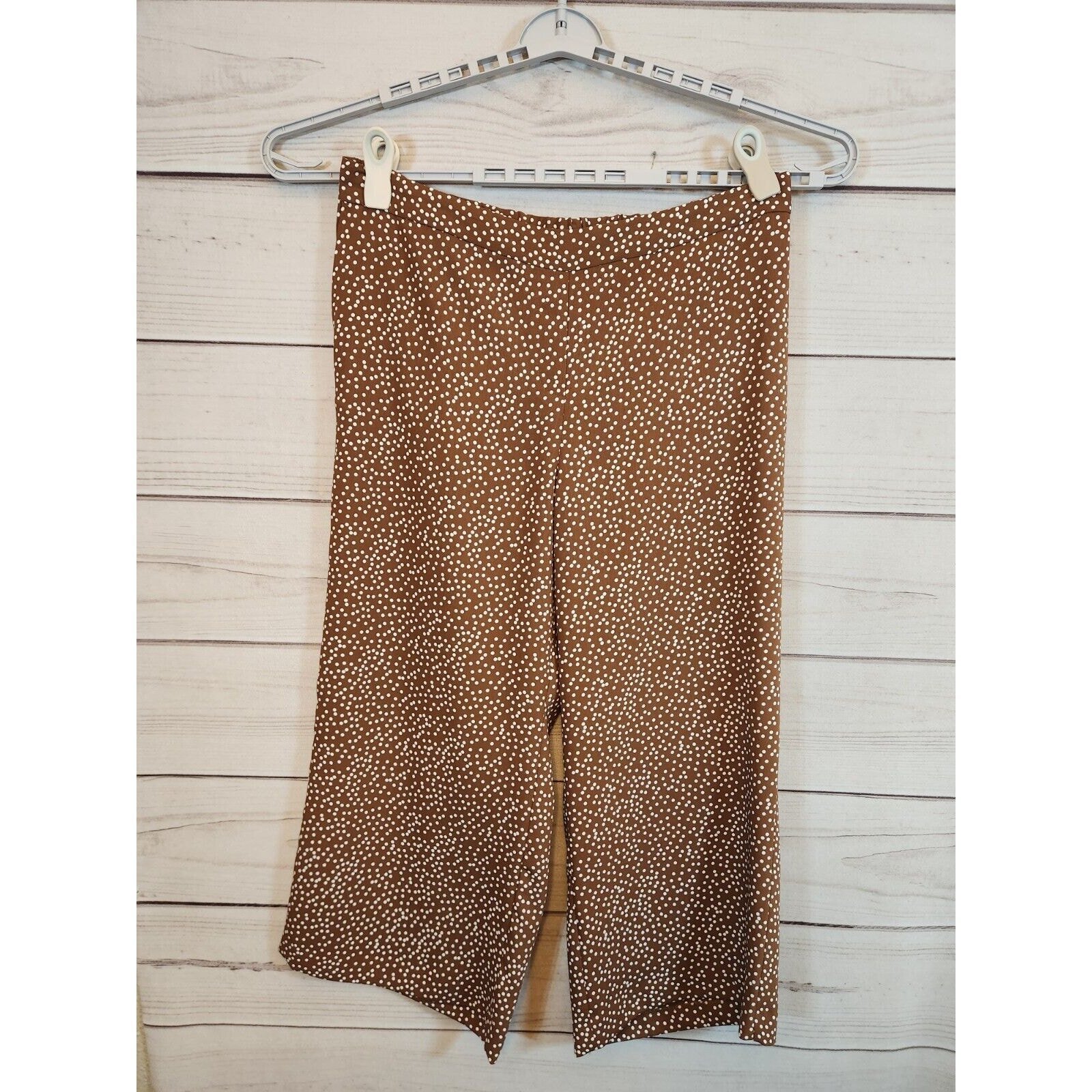 J.Jill Wearever Women's Brown Polka Dot Wide Leg Crop Pull On Pants Size L