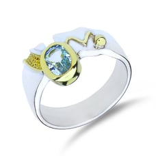 Sterling Silver Aquamarine Artistic Modern Ring SR-3111
