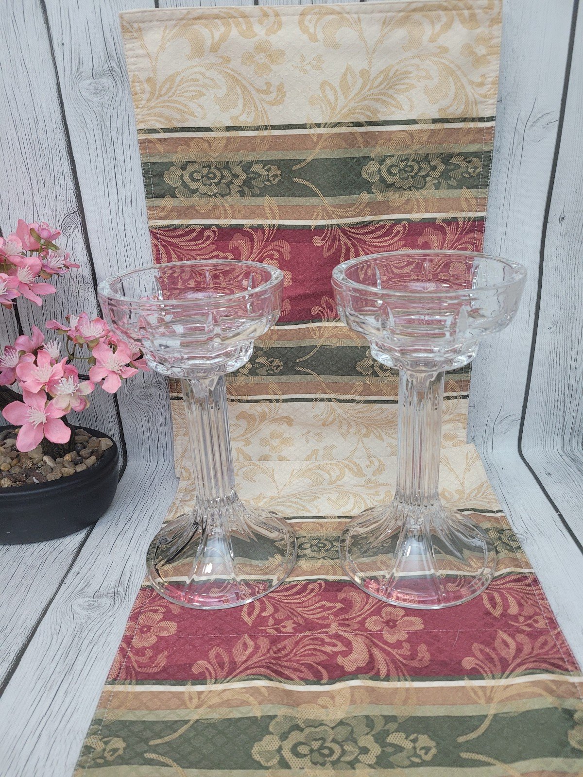 Pair of Vintage Pedestal Cut Glass Large Candle Holders
