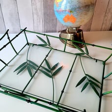 Mid Century Bamboo Brass Serving Display Tray