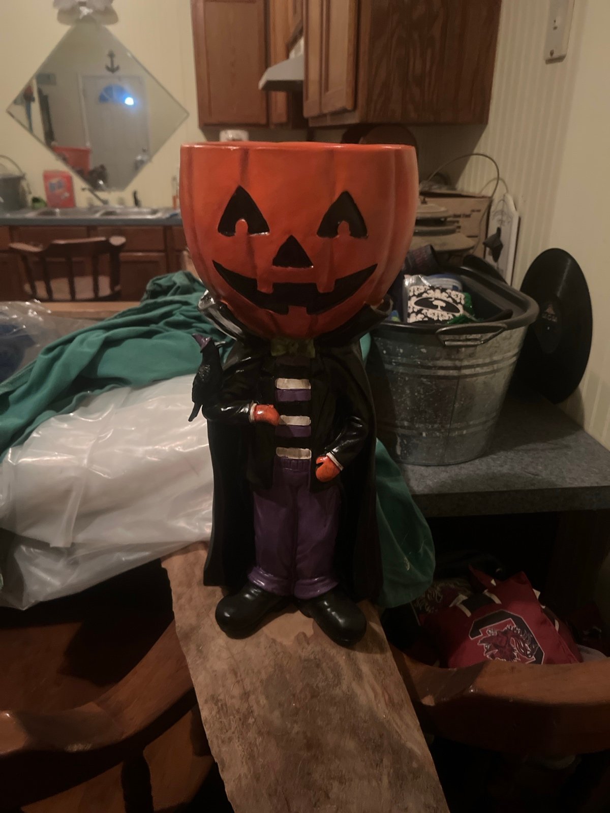 Jack-o’-lantern pumpkin candy bowl stands tall