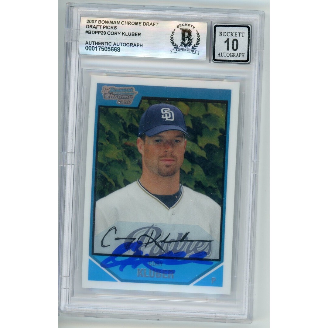 Cleveland Indians Corey Kluber signed 2007 Bowman Chrome Draft Picks Beckett 10