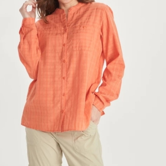 Exofficio coral checkered 30+ upf button down size medium
