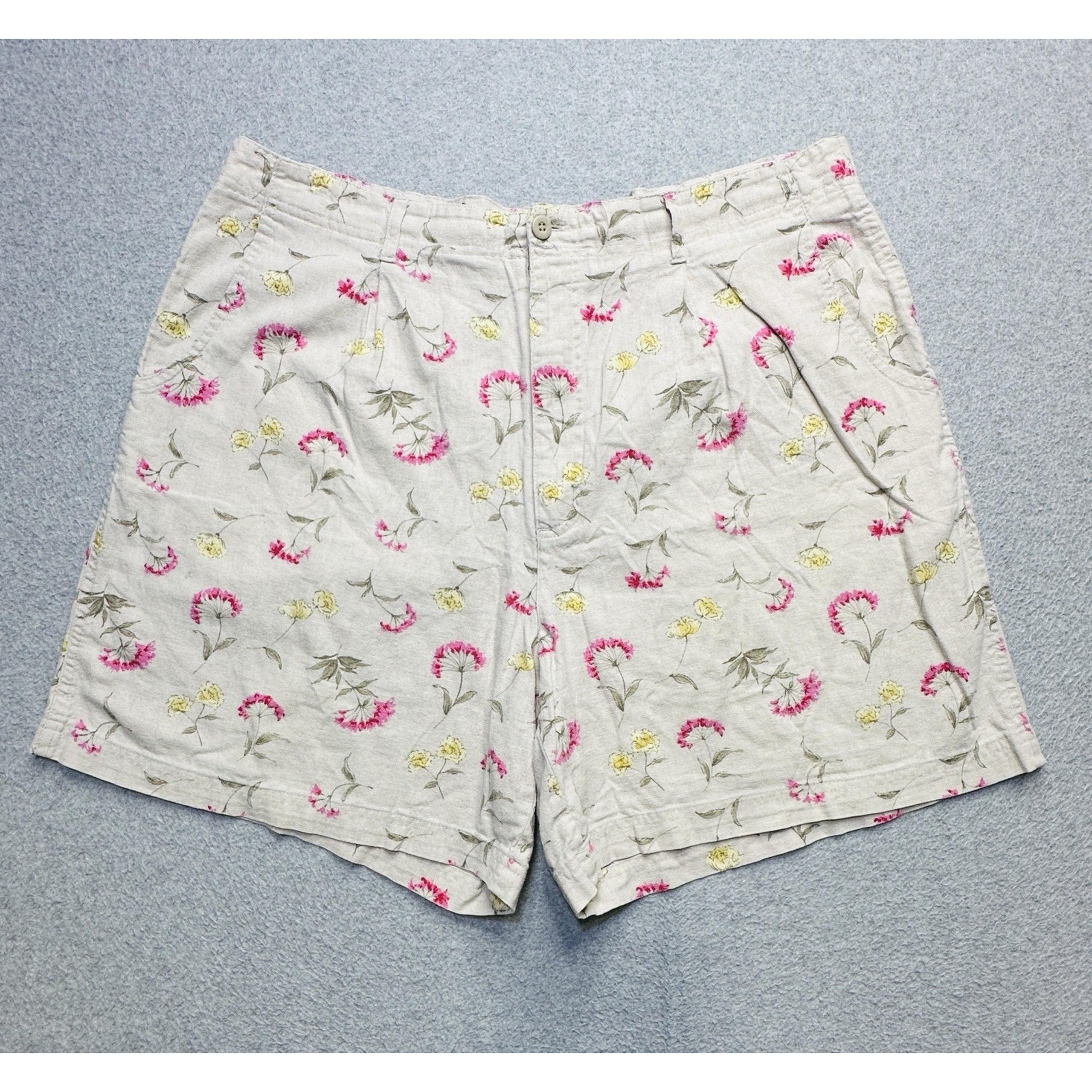 White Stage Shorts Womens 14 Beige Chino Floral Linen Preppy Outdoors Ladies