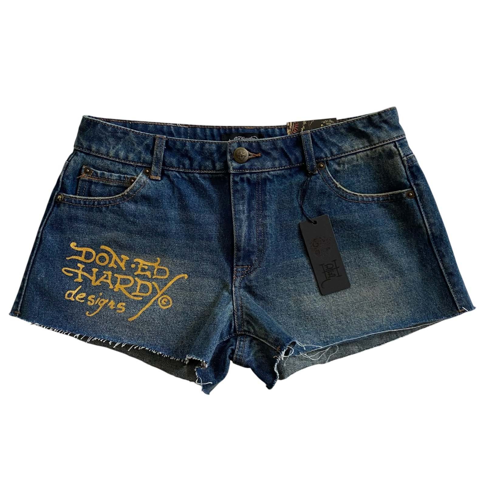 NWT Ed Hardy Screaming Tiger Print Denim Shorts Vintage Y2K Style Women’s Medium