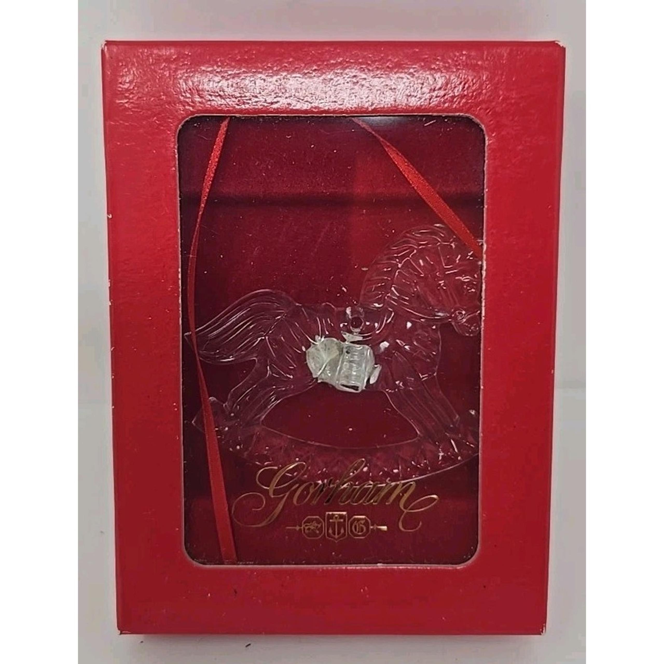 Gorham Lead Crystal Holiday Rocking Horse Ornament w/ ribbon & Paper U306