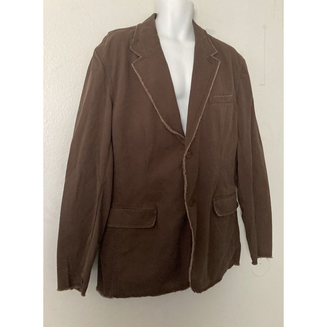 Vintage Guess Jeans Mens Sport Coat Blazer Jacket XXL Brown Cotton Raw Hem