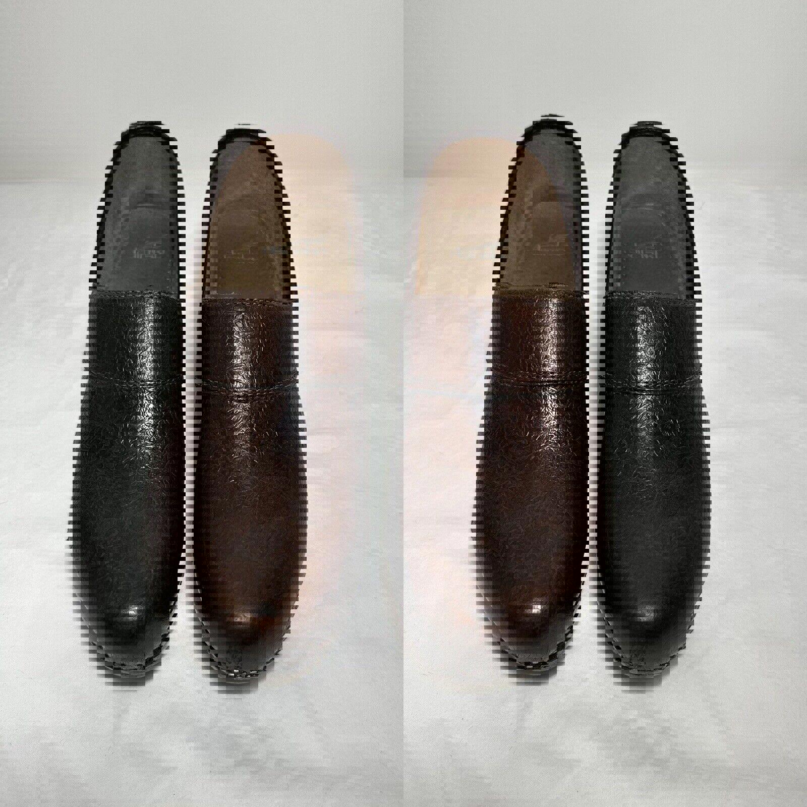 DANSKO XP 2.0 Brown Slip On Shoes FLORAL TOOLED Leather Womens Size EU 40 CLOGS