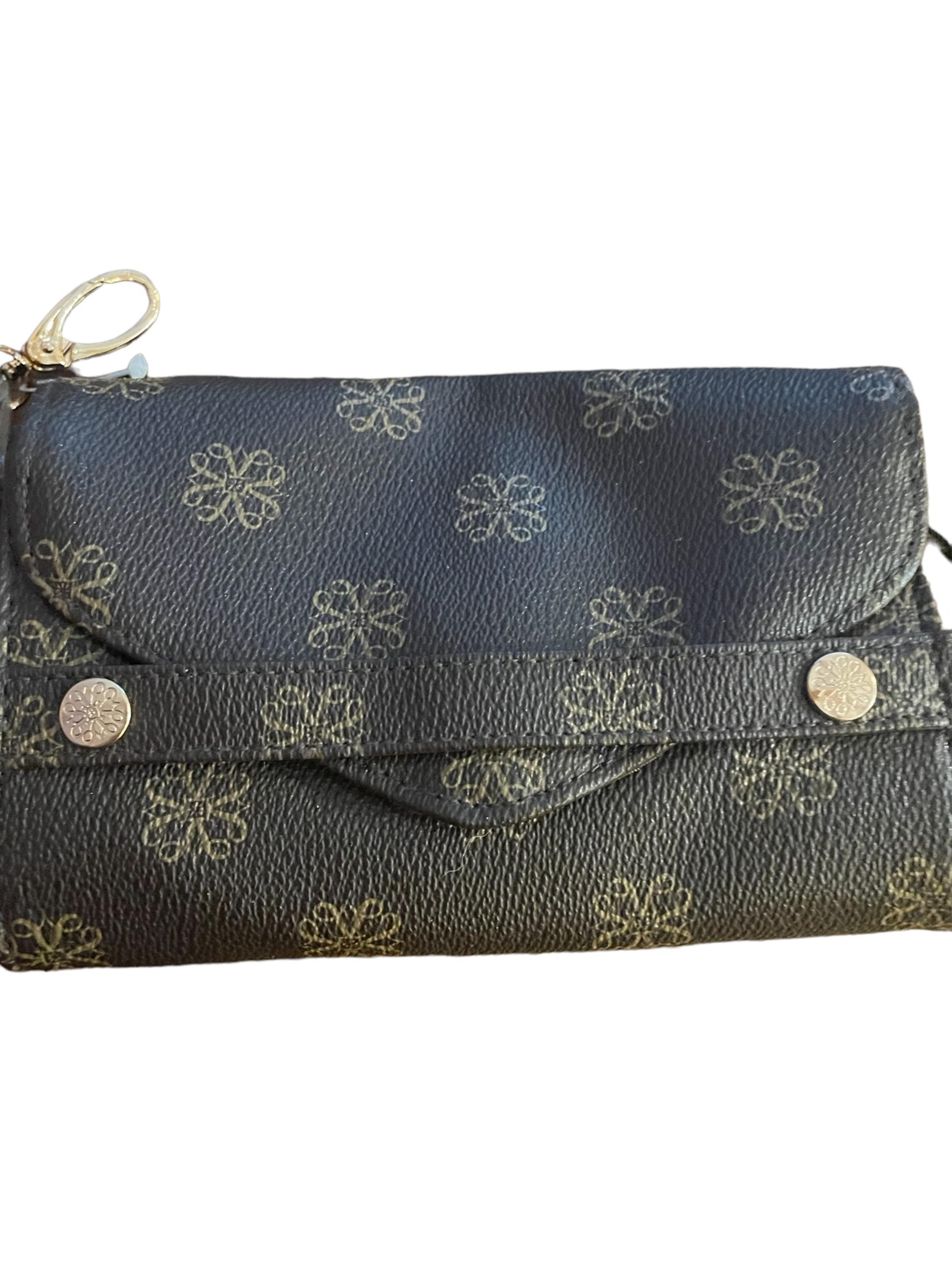 NWOT Crossbody bag, deep brown with gold pattern