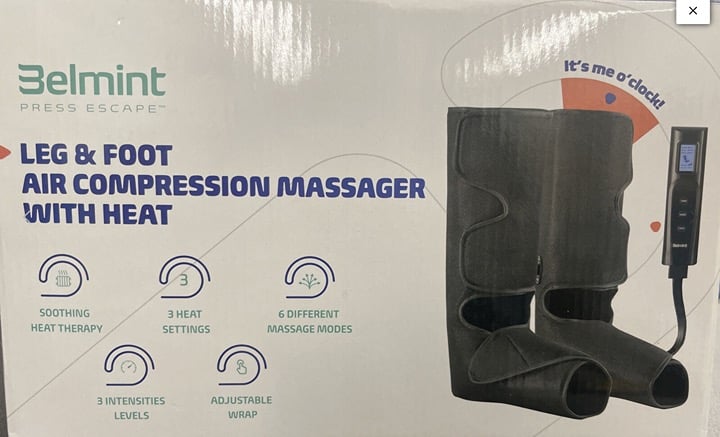 Belmint Leg Foot Air Compression Heating Pad Massage Boots Controller 6 Modes