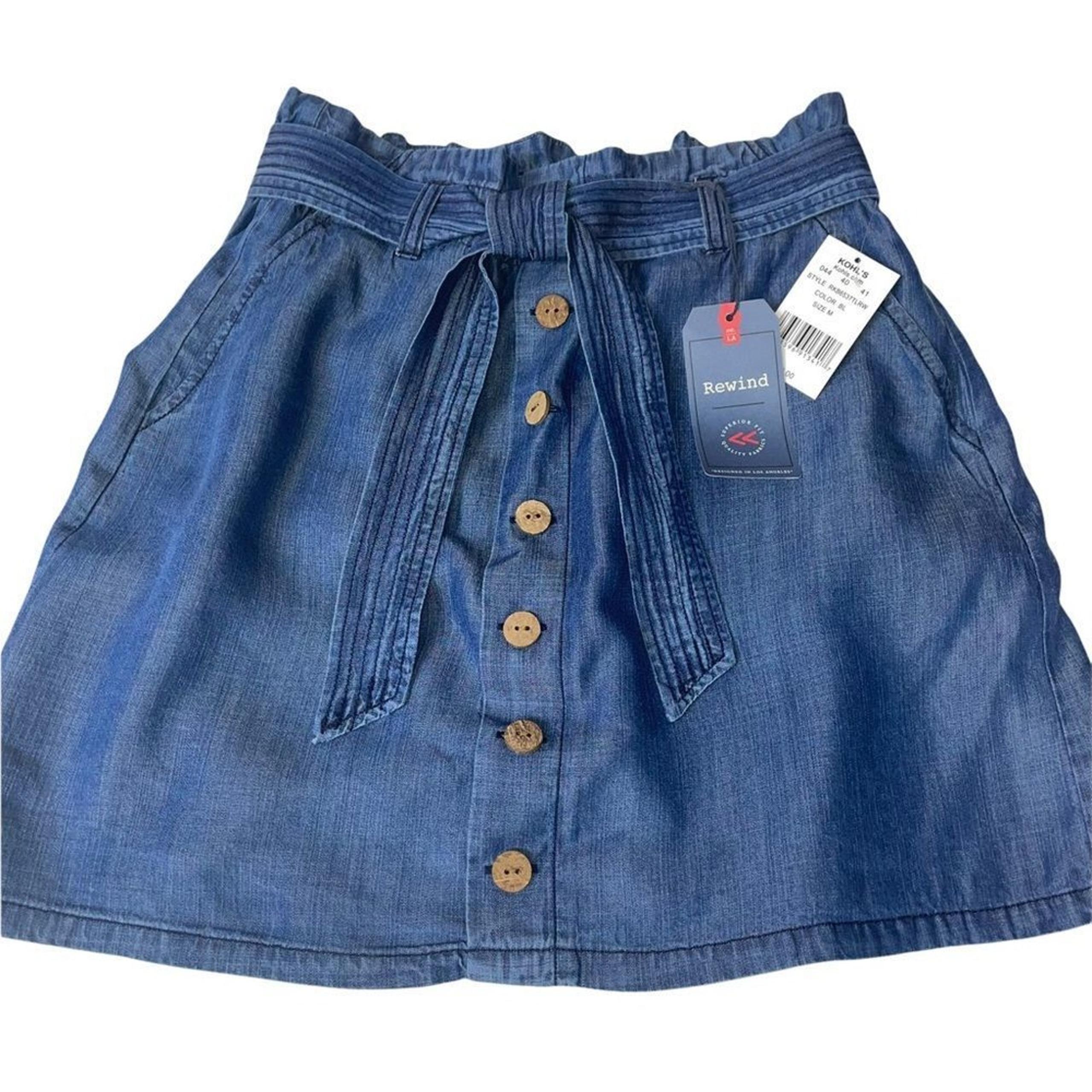 Juniors' Rewind Paperbag Self Belted Skirt MEDIUM, Denim Blue